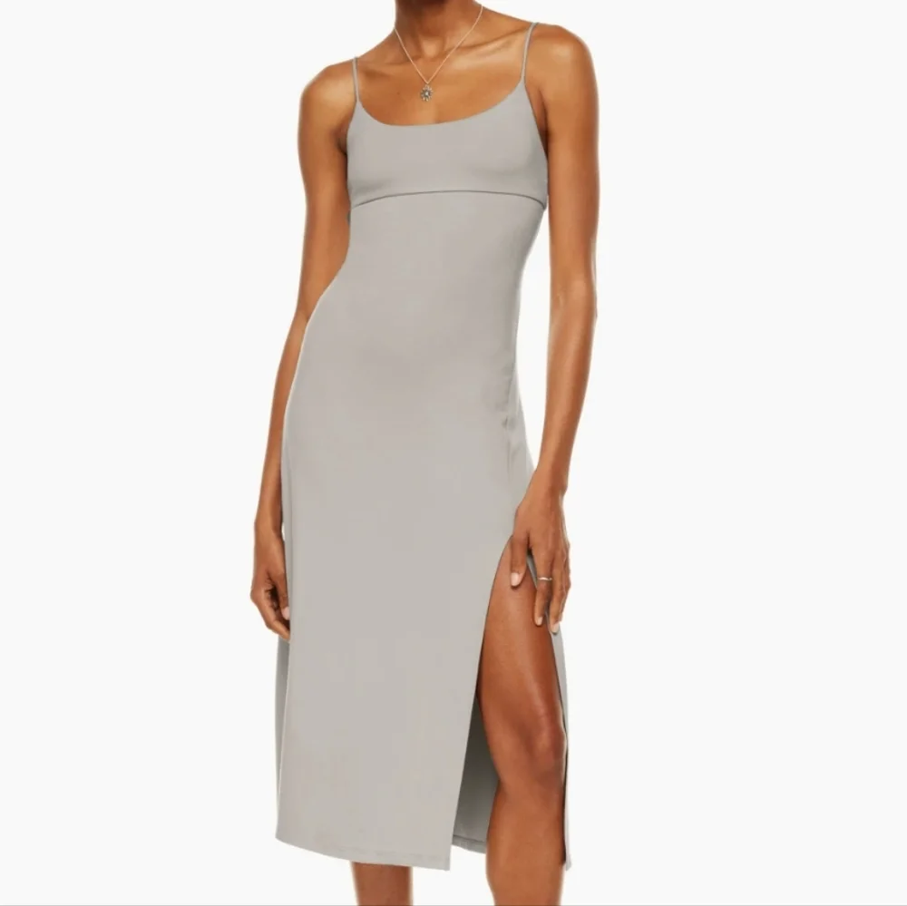 Wilfred Dreamweaver midi slit tie open back dress ashen gray S - Picture 2 of 8